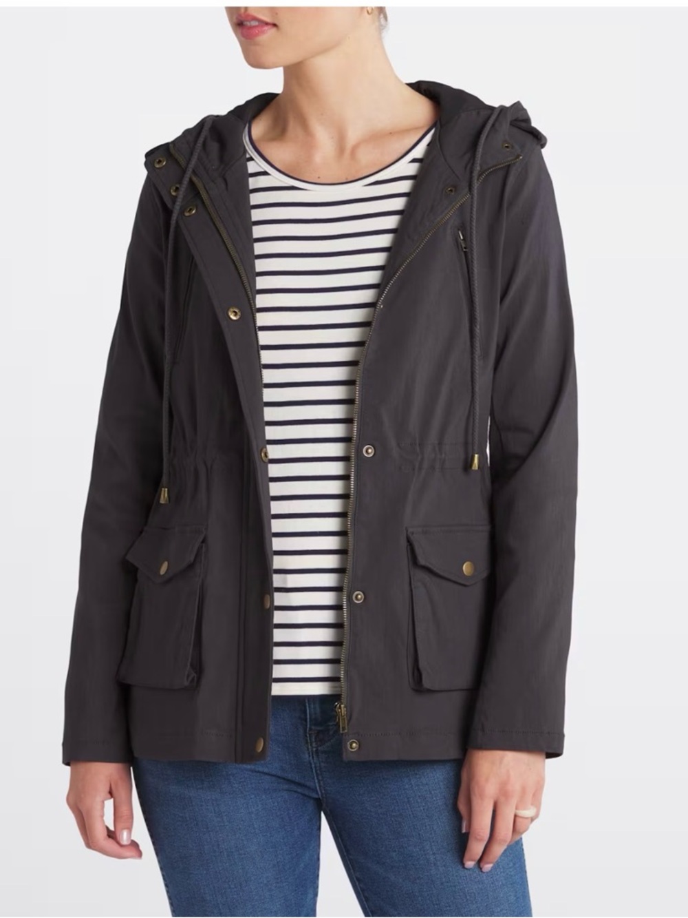 Eden Society Cinched Waist Hooded Cargo Anorak Jacket Charcoal Grey Size XL NWT - Picture 2 of 10